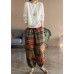 Vintage Colorblock elastic waist Pockets Patchwork Print lantern Pants Spring