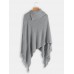 Women Solid Button Irregular Hem Shawl Tassel Sweaters