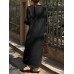 Solid Color Long Sleeve V  neck Loose Cotton Maxi Dress