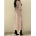 Solid Elastic Waist Button Long Sleeve Lapel Maxi Shirt Dress