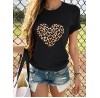 Leopard Print Love Print Round Neck Causal T  shirts For Women