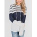 Women Christmas Elk Stripe Patchwork Casual Long Sleeve Drawstring Hoodies