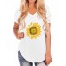 Sunflowers Print V  neck Short Sleeves Casual Loose Irregular Hem T  shirts