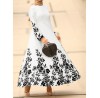 Flower Print Long Sleeve O  neck Maxi Dress