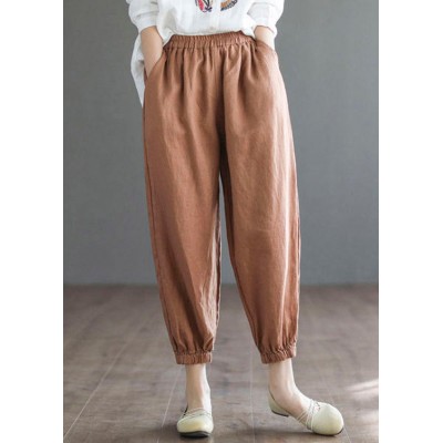 Orange Loose Cotton Pants Pockets Summer