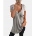 Solid Color V  neck Short Sleeve Chest Pocket Casual T  shirts For Women