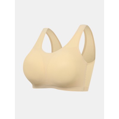 Plus Size Women Seamless Wireless Solid Color Ice Silk T  Shirt Bra