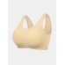 Plus Size Women Seamless Wireless Solid Color Ice Silk T  Shirt Bra