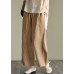 Loose Dark Khaki elastic waist drawstring Linen wide leg pants Spring