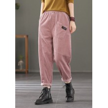 Plus Size Pink elastic waist Pockets Patchwork Corduroy harem Pants Spring