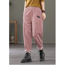 Plus Size Pink elastic waist Pockets Patchwork Corduroy harem Pants Spring