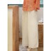 Bohemian White elastic waist drawstring Pockets Linen wide leg Pants Spring