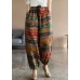 Vintage Colorblock elastic waist Pockets Patchwork Print lantern Pants Spring