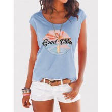 Women Daily Casual Print Short Sleeve T  shirts Wild Blouse