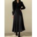 Solid Elastic Waist Button Long Sleeve Lapel Maxi Shirt Dress