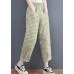 Plus Size Green Plaid elastic waist Plaid Linen Pants Spring