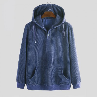 Corduroy Kangaroo Pocket Drawstring Hooded Sweatshirt