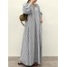 Stripe Print Button V  neck Long Sleeve Loose Shirt Dress