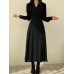 Solid Elastic Waist Button Long Sleeve Lapel Maxi Shirt Dress