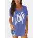 Letter Print V  neck Short Sleeve Irregular Hem Causal T  shirts