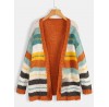 Women Casual Striped Color  Block Sweater Cardigans