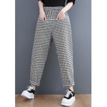 Vintage Black Plaid Pockets Harem Pants Spring