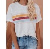 Rainbow Stripes Patchwork Round Neck Short Sleeve Daily Casual T  shirts For Women