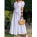 Solid Puff Sleeve Belt Bow Button Lapel Maxi Shirt Dress