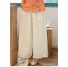 Bohemian White elastic waist drawstring Pockets Linen wide leg Pants Spring