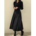 Solid Elastic Waist Button Long Sleeve Lapel Maxi Shirt Dress